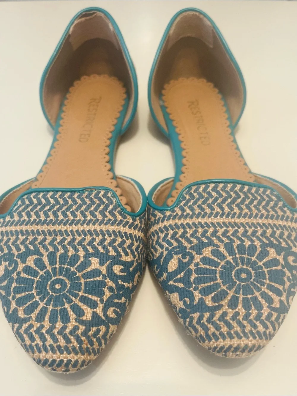 Women’s Size 8 Teal and Beige D'Orsay Flat Espandrills from Soft Surroundings